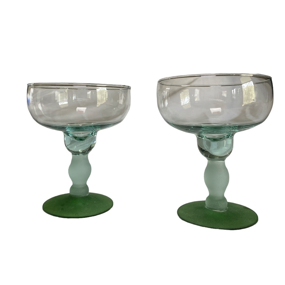 Vintage Frosted Stem Margarita Glass Set